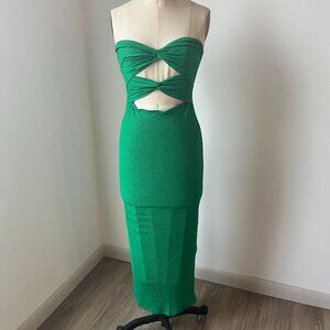 Emerald Green Cutout Strapless Bodycon Maxi Dress (S)